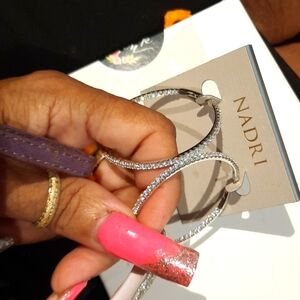 NWT AUTHENTIC GENUINE SOLID NADRI WEDDING LARGE HOOP EARRINGS CZ RHODIUM